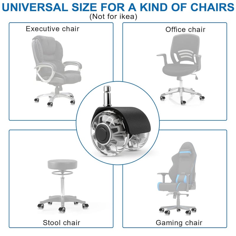 Omyoffice Office Chair Wheels Replacement-2 Inch Heavy Duty Caster Wheels,Quick & Quiet Rolling Chair Casters (Set of 5),Desk Chair Wheels Universal Fit,Safe for All Floor or Carpet - Image 2